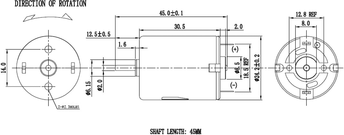 Motors, 12VDC(8.5...15.5V), 6900RPM, ass Ø2mm, L=9.9mm, Ø24.2x30.5mm