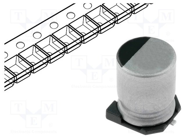 47/6.3V SMD 105C, Ø5x5mm, elektrolitiskais kondensators