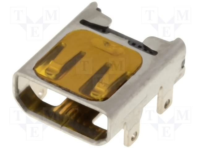 MicroHDMI ligzda, SMD, horizontals, šasijai, 4 piestiprinājuma punkti THT