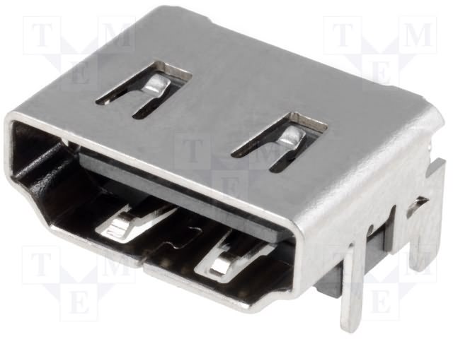 HDMI ligzda SMD, horizontals, uz šasija, 4 piestiprinājuma punkti