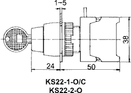 Paneļu slēdzejs, 22mm, 2 poz., OFF-ON, ar atslēgu, IP65, 3A/230VAC, divi kontakti uz sasl/atslēgšanu