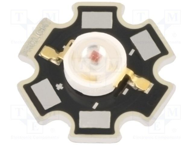 Ultra spožas gaismas diode, 3W, STAR, 2...3.25V/700mA, 99.6-113.6lm, 130grad., sarkana krasa