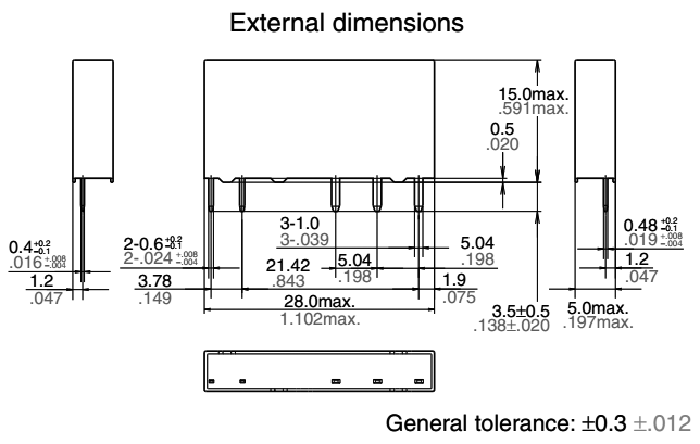 Relejs DC24V, SPDT, 6A/250VAC, 6A/30VDC, 3.39k(7.1mA), viens kontakts uz pārslēgšanu(AgNi), 28x5x15mm, PANASONIC