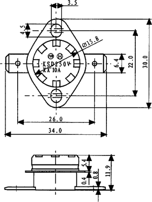 BT-L-100 Termostats, 100C/80C, ±3°C, NC, 250V/10A, Ø16x12mm, - -