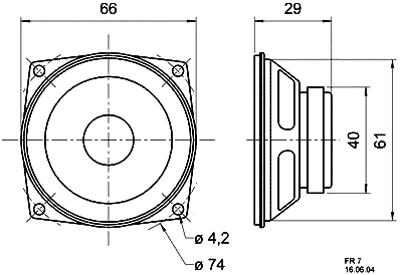 Skaļrunis 5W, 4R, 130...20000Hz, 86dB, 66x66x29mm, VISATON