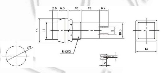 Poga SPST-NO, OFF-ON, 1A/250VAC, Ø12mm, 14x14x35.2mm, melnā krasa, ar fiksaciju