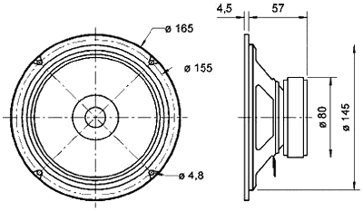 Skaļrunis 40W, 8R, 80...20000Hz, 93dB, Ø165x61.5mm