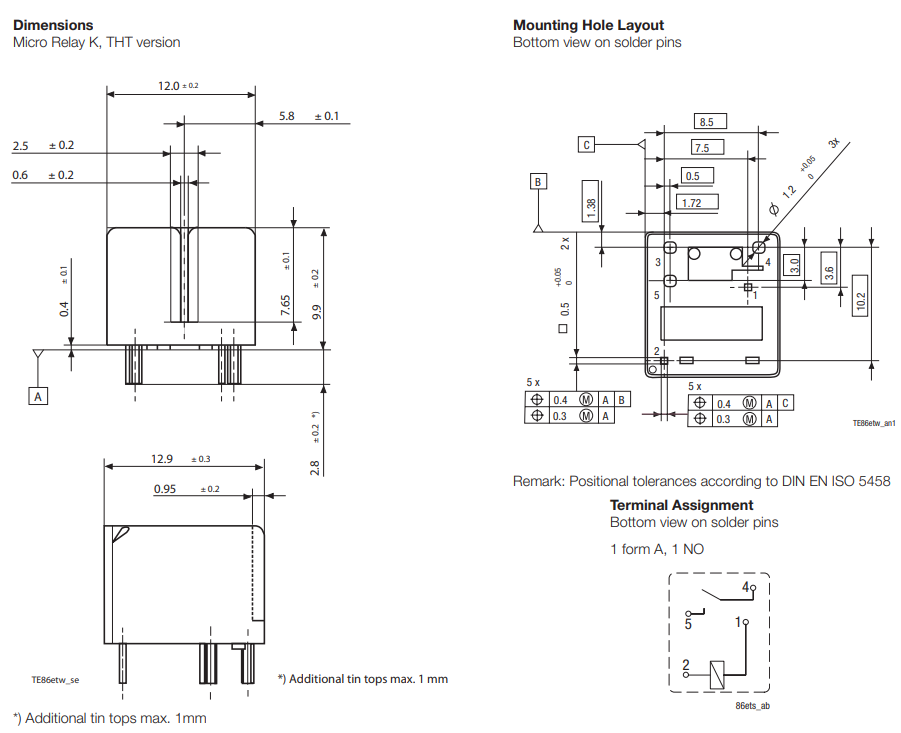 Relejs DC12V, SPDT, 25A/12VDC, 254R(47mA), viens kontakts uz saslēgšanu, 12.9x12x9.9mm, TE Connectivity