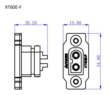 2Pin, XT60, "mama", 500V, 30A, 12AWG, lodejama, uz paneli, atloku (2 atveres)