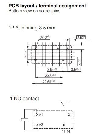 Relejs DC24V, SPST-NO, 12A/250VAC, 12A/24VDC, 1.44kΩ(16.6mA), viens kontakts uz sāslēgšanu, 29x15.7x12.7mm, TE Connectivity