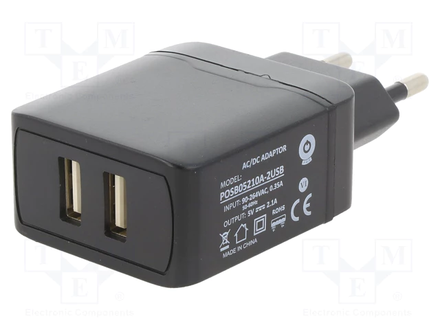 Barošanas bloks 220V=>5V, 2.1A (USB A izvadgals) stabilizets, 52gr.