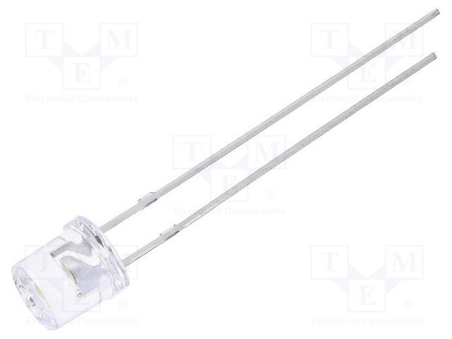 5mm, auksta balta, 1560...3000mcd, 140°, 2.8...4V/30mA, gaismas diode, plakana