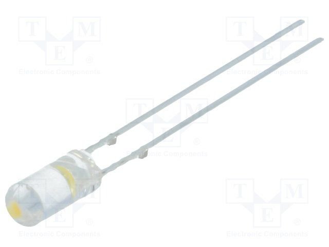 3mm, silta balta, 750...1120mcd, 110°, 2.8..3.6V/20mA, 2700-3200K, caurspidīga, gaismas diode, plakana