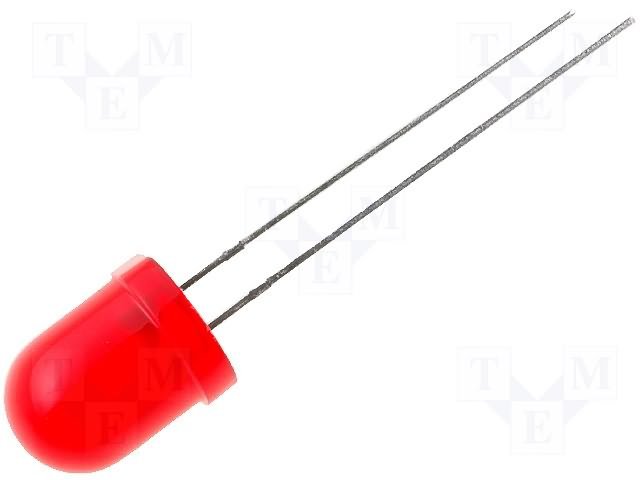 8mm, sarkana, 40...150mcd, 60°, 2...2.5V/20mA, 625nm, matēta, gaismas diode