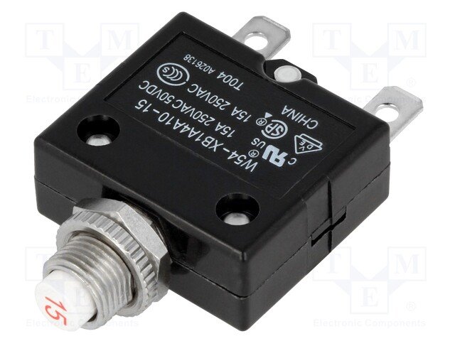 Maksimālās strāvas automātiskais slēdzis, 15A, SPST-NC, 250VAC, 50VDC