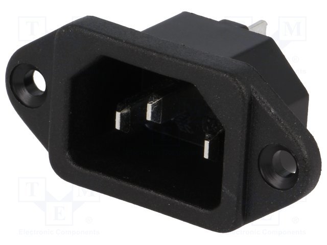 Tikla štekers, 250VAC, 10A, C14(E), ar 2 skrūvēm, šasijai