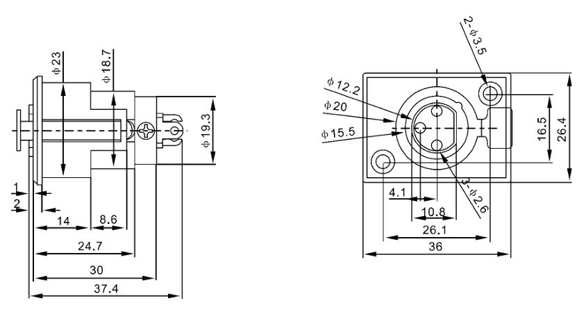 XLR 3PIN, ligzda, šasijai ar flanciem (2 skrūves)