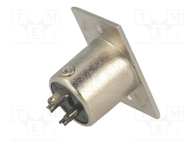 XLR 3PIN, štekers, šasijai ar flanciem (2 skrūves)