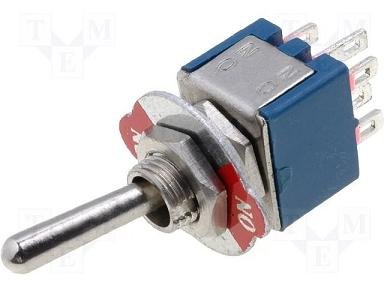 Tumblers, DPDT, ON-ON, 1A/250VAC, lodēšanai, M5, 8.3x9.2x8.6mm, divi kontakti uz divam stavoklim, ar fiksaciju