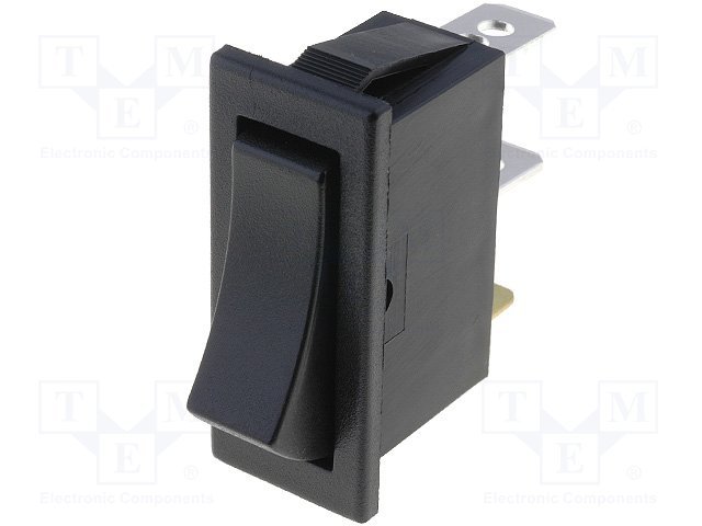 Taustiņslēdzis SPST, OFF-(ON), 10A/250VAC, 16A/125VAC, 20A/12VDC, 14x33.2mm, melna krasa, bez fiksācijas