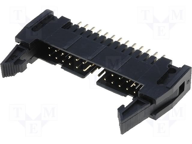 26pin(2x13), IDC, "papa/THT", solis=2.54x2.54mm, taisns, ar fiksatoru