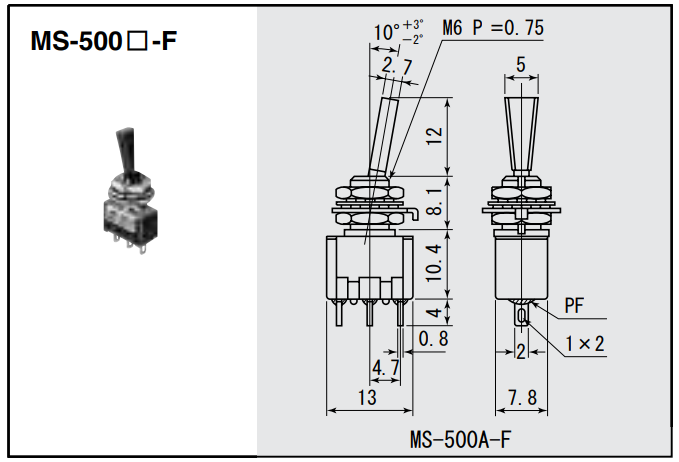Tumblers, DP3T, ON-OFF-(ON), 6A/125VAC, lodēšanai, M6, 12.5x11.5x9.5mm, divi kontakti uz trīm stavoklim, ar-(bez) fiksaciju, plakans rokturis