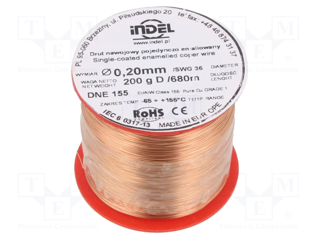 DNE0.20/0.20 Vads tinuma emaljēts 0.20mm, 680m/200g