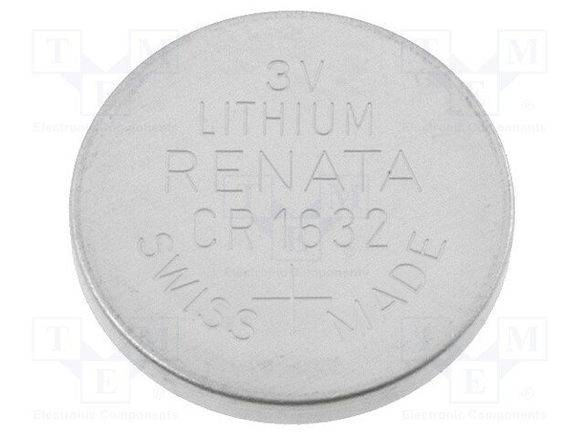CR1632 litija baterija, 3.0V, Ø16x3.2mm, RENATA, 3.2gr