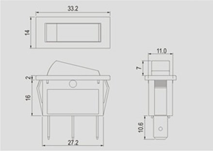 Taustiņslēdzis SP3T, (ON)-OFF-(ON), 10A/250VAC, 16A/125VAC, 14x33.2mm, melna krasa, bez fiksācijas