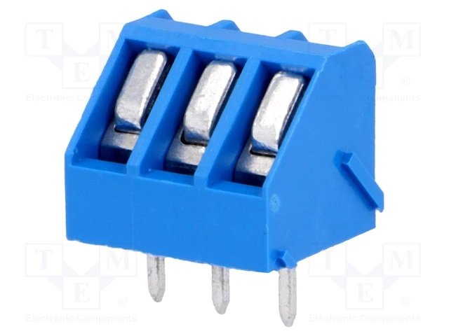 Terminal Blocks PCB, ar skrūvēm, 3pin, 5mm, 2.5mm2, 250V/16A, 12.5x12.x15mm, leņķisks, 45°