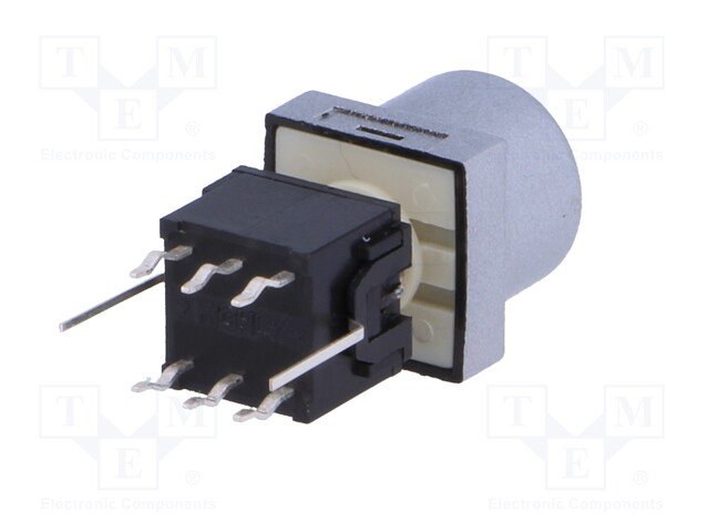 Poga DPDT, ON-ON, 0.1A/30VDC, THT, LED3.3VDC, zila krasa, 10x10x19.8mm, ar fiksaciju