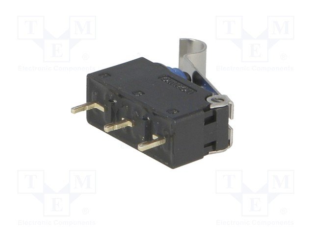 Mikropārslēdzējs ar sviru (ar izliekto galu) L=15mm, SPDT, ON-(ON), 0.1A/125VAC, 2A/12VDC, IP67, 13.3x5.3x9.3mm, PCB, OMRON