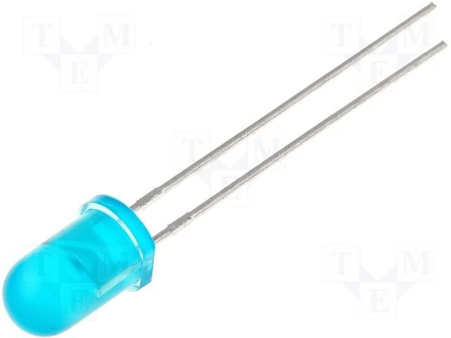 5mm, zila, 12V, 12...40mcd, 60°, 12V/7.5-10mA, 466nm, gaismas diode