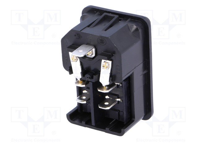 Tikla štekers, 250VAC, 10A, C14(E), + sledzējs(DPST), ar sprūdiem, šasijai