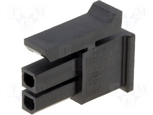 2pin(2x1), MicroFit, korpuss "papa" uz vadam, bez kontaktiem, solis=3x3mm, 5A