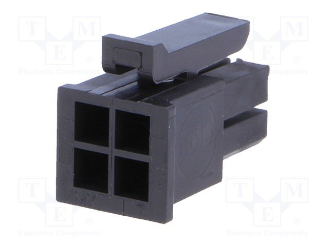 4pin(2x2), MicroFit, korpuss "papa" uz vadam, bez kontaktiem, solis=3x3mm, 5A