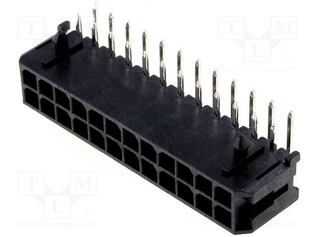 24pin(2x12), MicroFit, "mama/THT", šasijai, solis=3x3mm, 5A, leņķisks 90°