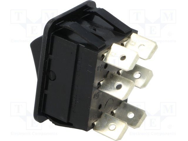 Taustiņslēdzis DPDT, ON-(ON), 16A/250VAC, 20A/28VDC, 25x32mm, melna krasa, bez fiksācijas, BULGIN