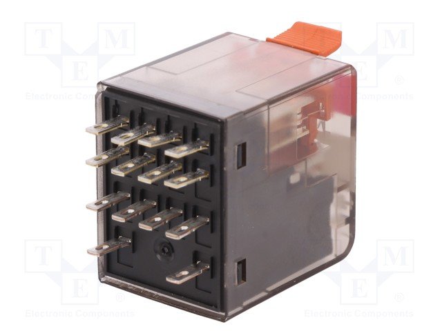 Relejs 230V/AC, 4PDT, 4x6A/240VAC, 4x6A/30VDC, 19465Ω(11.8mA), četras grupas pārslēgšana lodejama 28x22.5x30mm, TE Connectivity