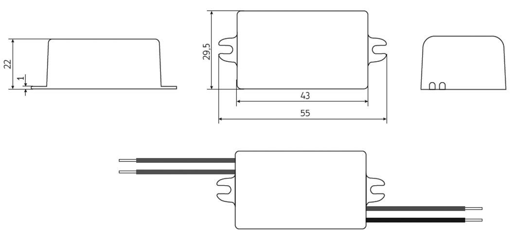 Barošanas bloks LED ar sprieguma stabilizāciju 230VAC=>12DC, 0.5A, 6W, IP67, 55x29.5x22mm
