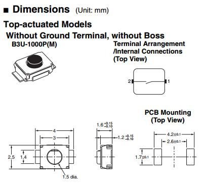 Mikroslēdzejs horizontāls, SPST-NO, OFF-(ON), 0.05A/24VDC, SMD, 3x2.5x1.2mm, 1.5N, L=0.5mm, OMRON