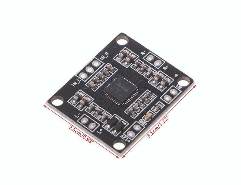 Modulis: audio, jaudas pastiprinātājs, stereo, 2x10W/8R, Class D, DC12V/2A, 25x31x3mm, PAM8610