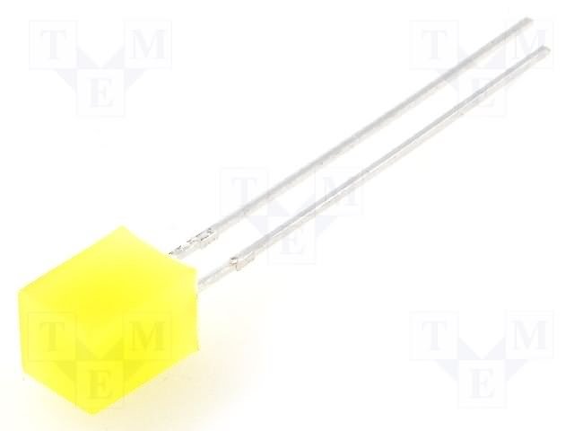 5x5x7mm, dzeltena, 7-15mcd, 146grad., 2.1V/20mA, 589nm, taisnleņķa LED