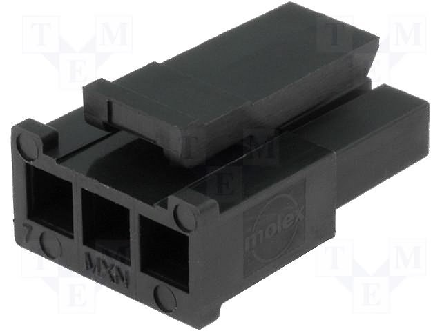 3pin(1x3), MicroFit, korpuss "papa" uz vadam, bez kontaktiem, solis=3mm, 5A