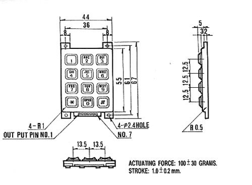 Klaviatura 12pog. 1,2,3,4,5,6,7,8,9,0,*, melnā krasa