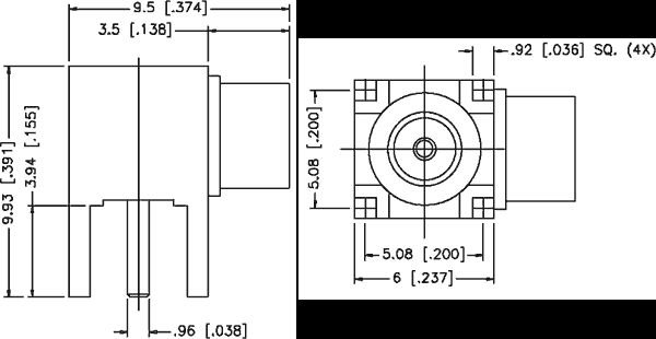 MCX ligzda uz šasijai, 50R, THT, leņķisks, AMPHENOL