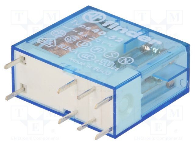 Relejs DC12V, DPDT, 2x8A/250VAC, 2x8A/30VDC, 220R(55mA), divi kontakti uz pārslēgšanu, 29x12.4x25mm, FINDER