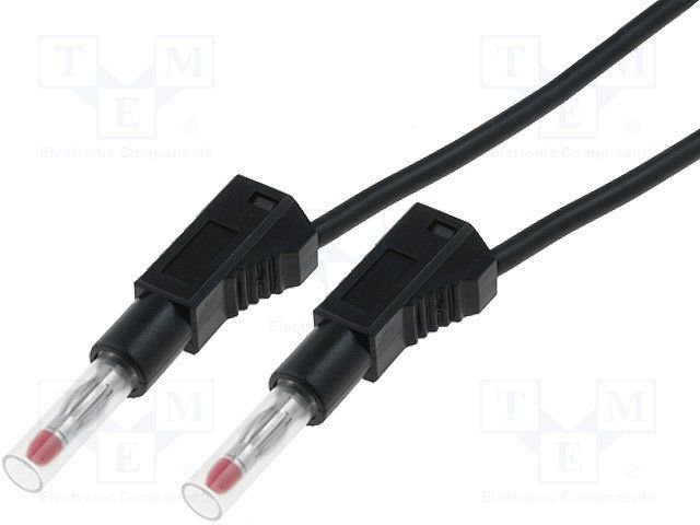 Testera savienotājvads, dakša "banāns" 4mm / dakša "banāns" 4mm, ar papildu spraugām, 19A, 1m, melns