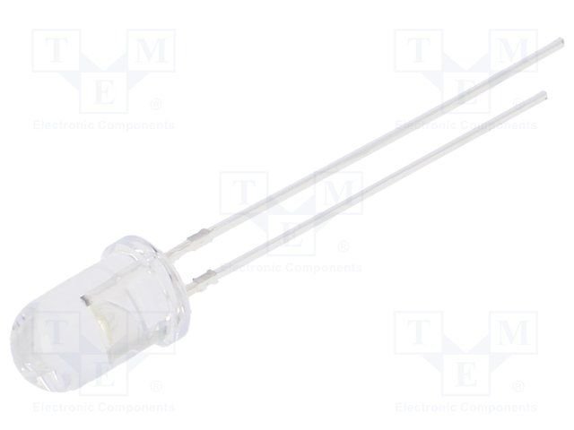 5mm, silta balta, 12V, 2180...3000mcd, 30°, 12V/10-15mA, gaismas diode