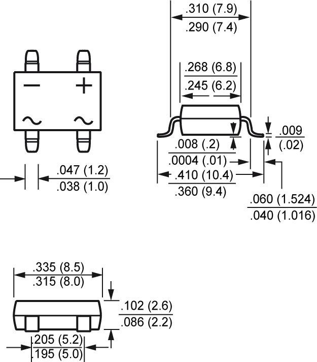 DB157S, SMD, 1000V, 1.5A, Taisngriežu tilts, DB-1S